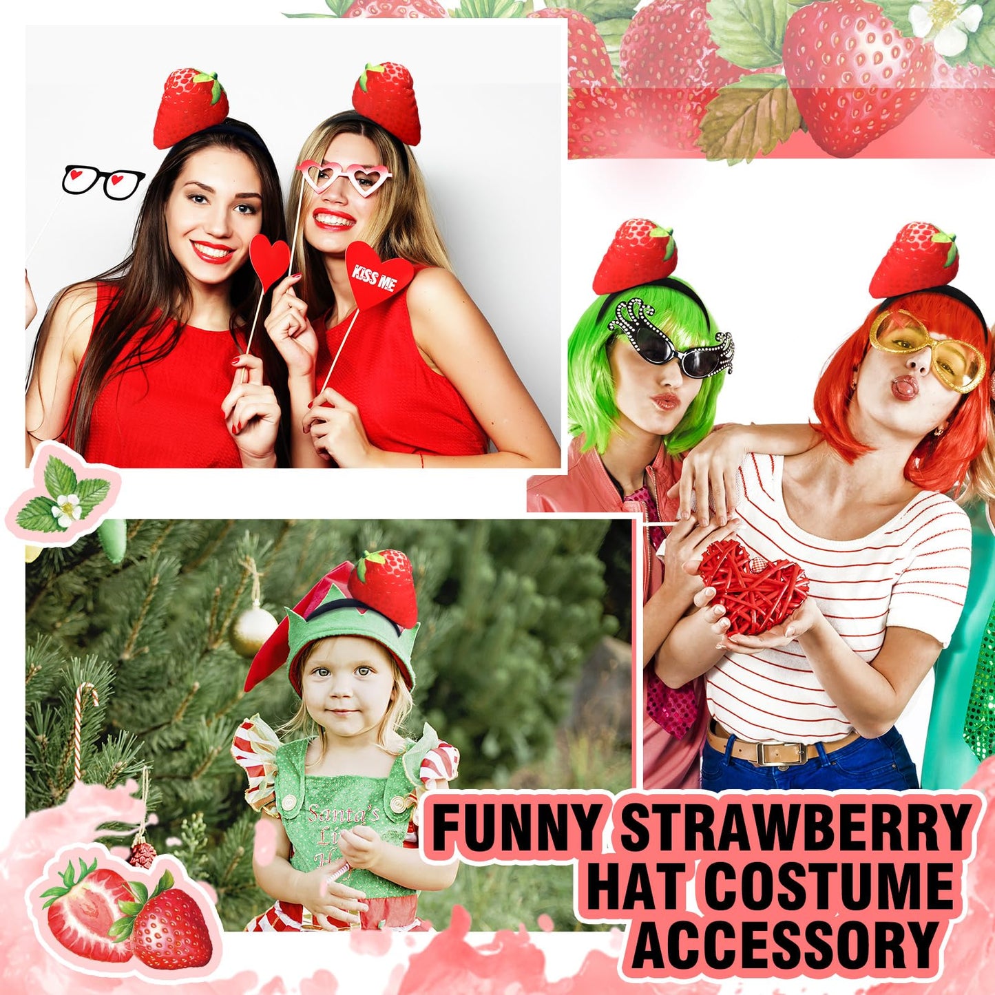 Knitgrip 2 Pcs Funny Headbands Pickle Banana Hot Dog Strawberry Chili Pepper Style Halloween Costume Accessories(Strawberry)