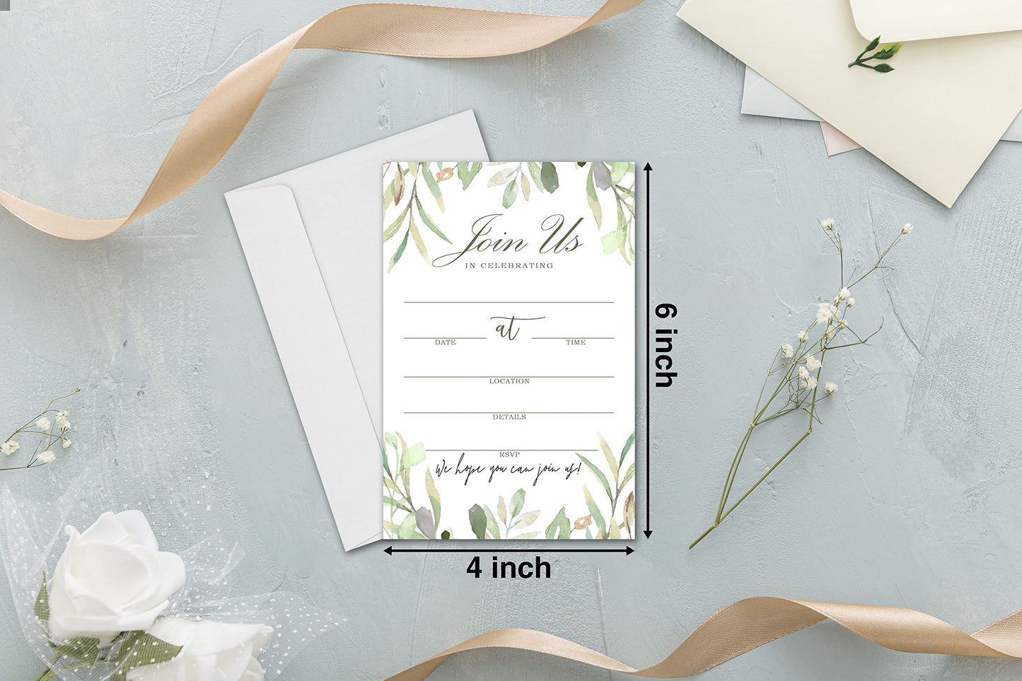 Join Us Invitation Cards With Envelopes - Greenery Invite Cards for All Occasions, Wedding, Engagement, Reception, Bridal or Baby Shower and Birthday Party - 25 Cards and 25 Envelopes - HL-003 YQK
