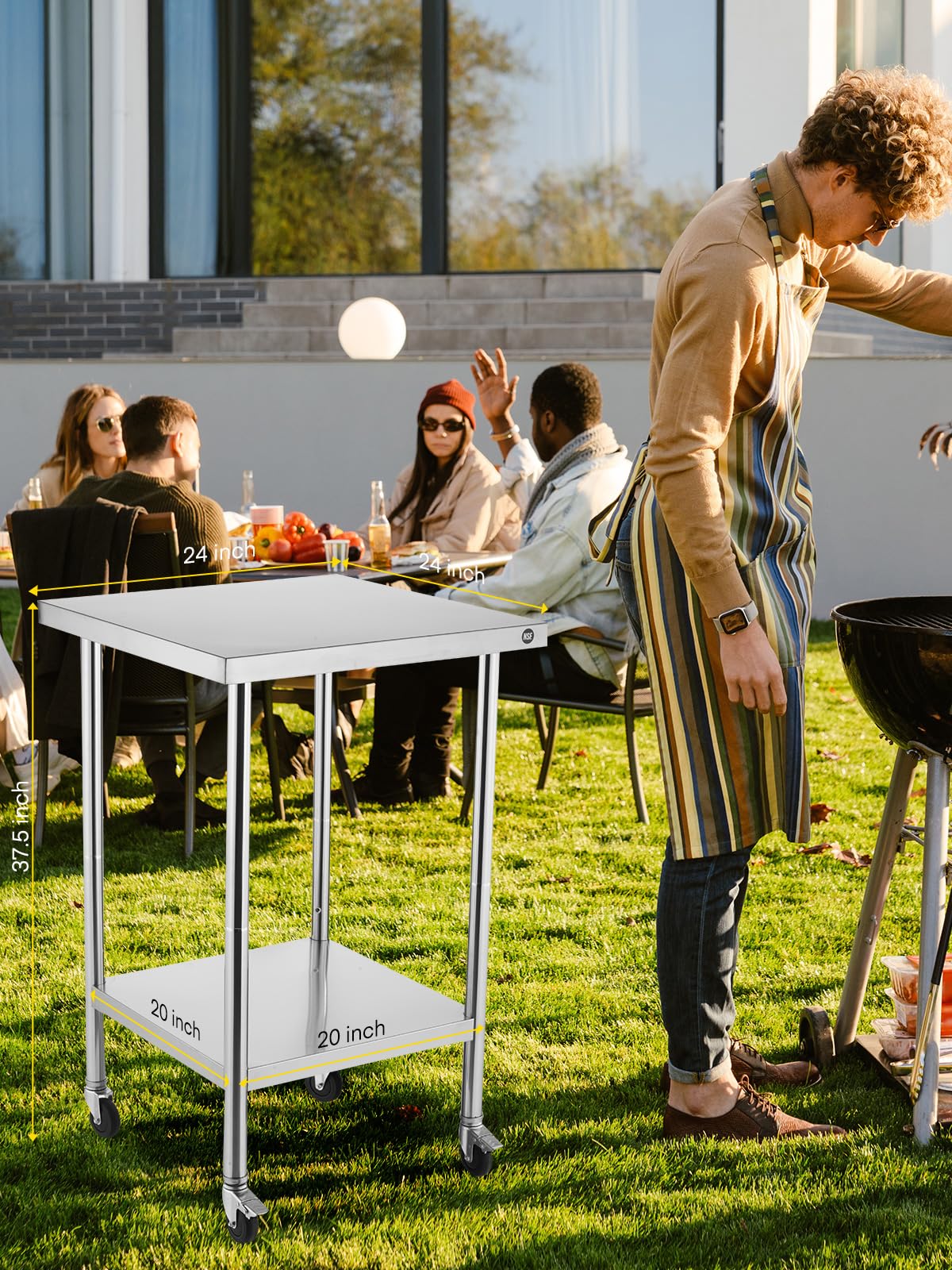 FOHERE Stainless Steel Table, Prep Table W/4 Caster Wheels, 400 LBS Load Capacity,NSF Commercial for Restaurant, Home and Hotel (24×24 in)