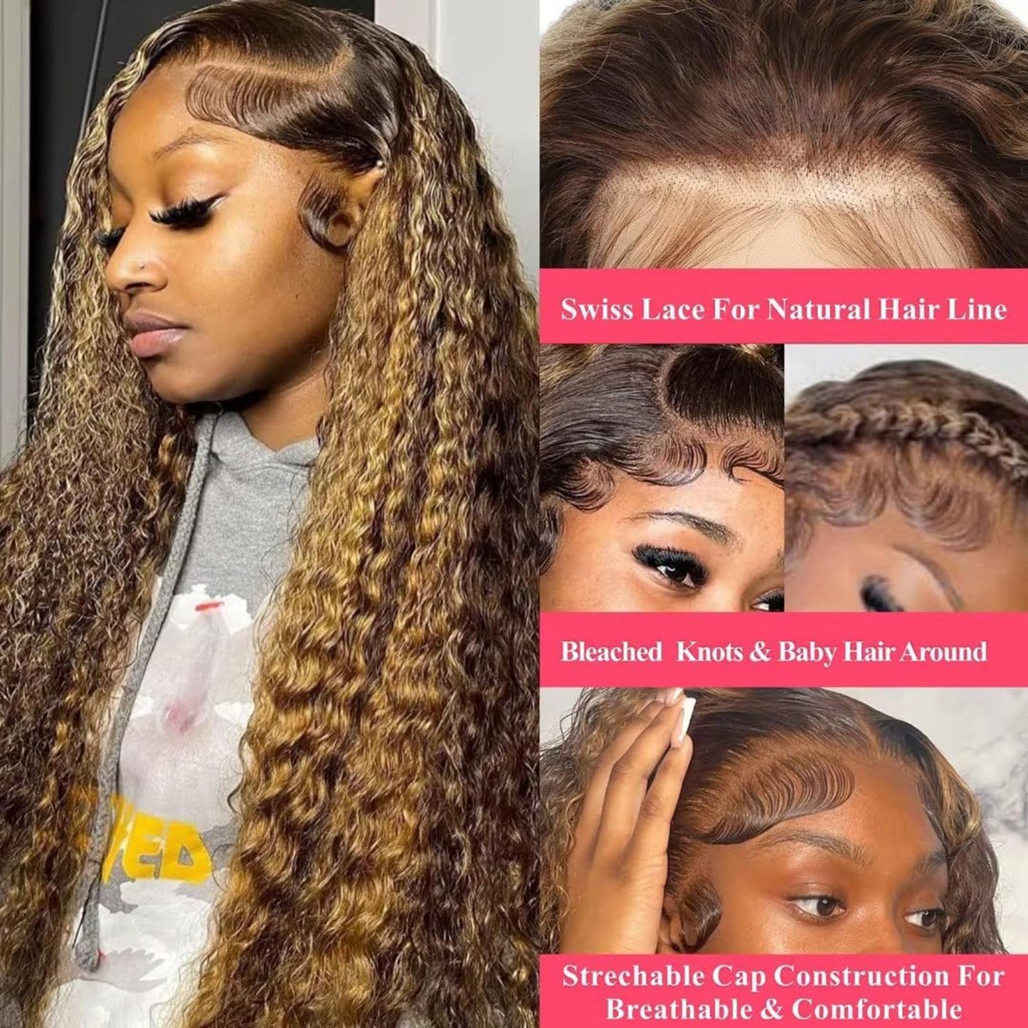 Peenoll Highlight Dark Brown Chocolate P4/30 Jerry Curly Wig Glueless Wigs Human Hair Pre Plucked Pre Cut Lace Closure Glueless