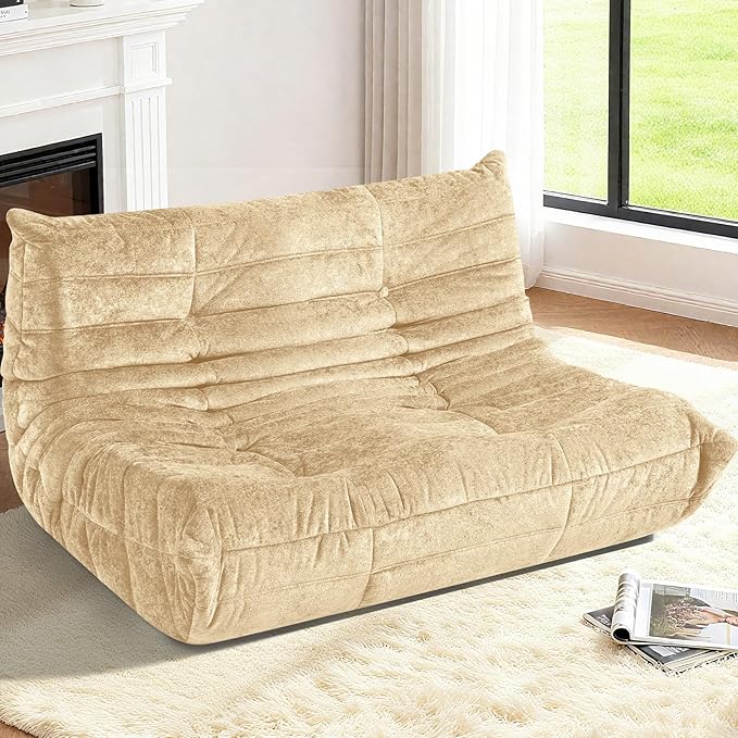 HABUTWAY Bean Bag Chair, Giant Bean Bag Chairs for Adults, Loveseat Fireside Chair, 2 Seater Lazy Bean Bag Sofa Memory Foam Couch for Living Room, Bedroom, Office (Khaki)