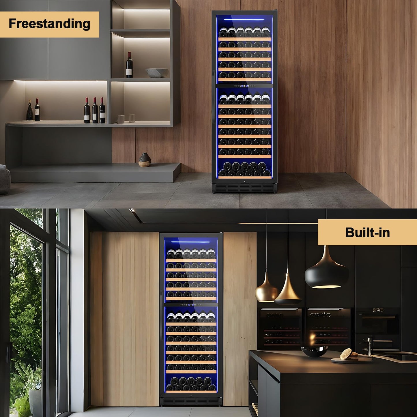 Velieta 24 Inch Dual Zone Wine Cooler Refrigerator, Large Capacity Freestanding/Built-in Upgraded Professional Wine Fridge with Powerful Compressor, Advanced Cooling System, Quiet Operation, Black
