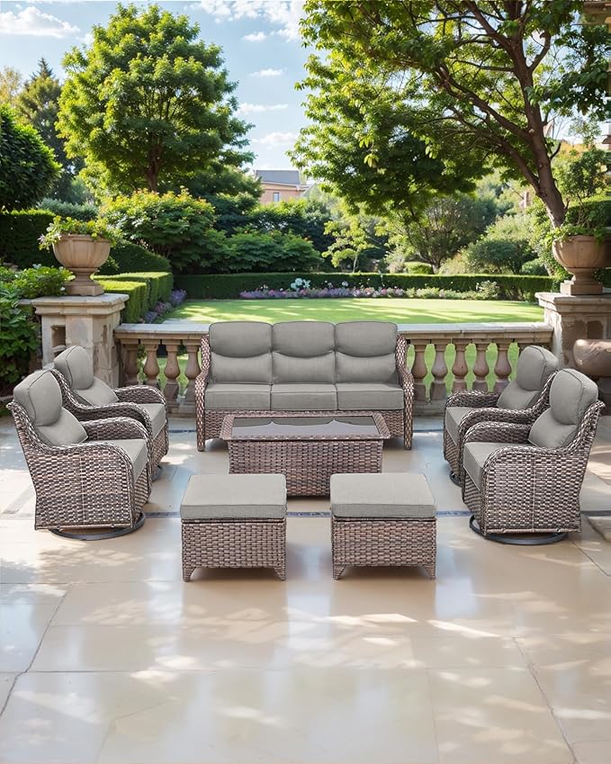 ACTREST Luxury 24x24x6 Inch Smile Patio Dining Chair Cushions Set of 4 - Heavy Duty Water Slashproof Outdoor Seat Cushion for Outside Furniture Swivel Chairs Loveseat L-Shape Sofa - Grey
