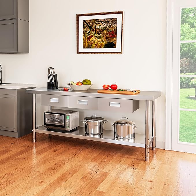 YITAHOME 60" X 24" NSF Stainless Steel Table with 3 Drawers, Work Table with Drawer, Metal Table Prep Table for Commercial Home Kitchen Restaurant Garage Warehouse