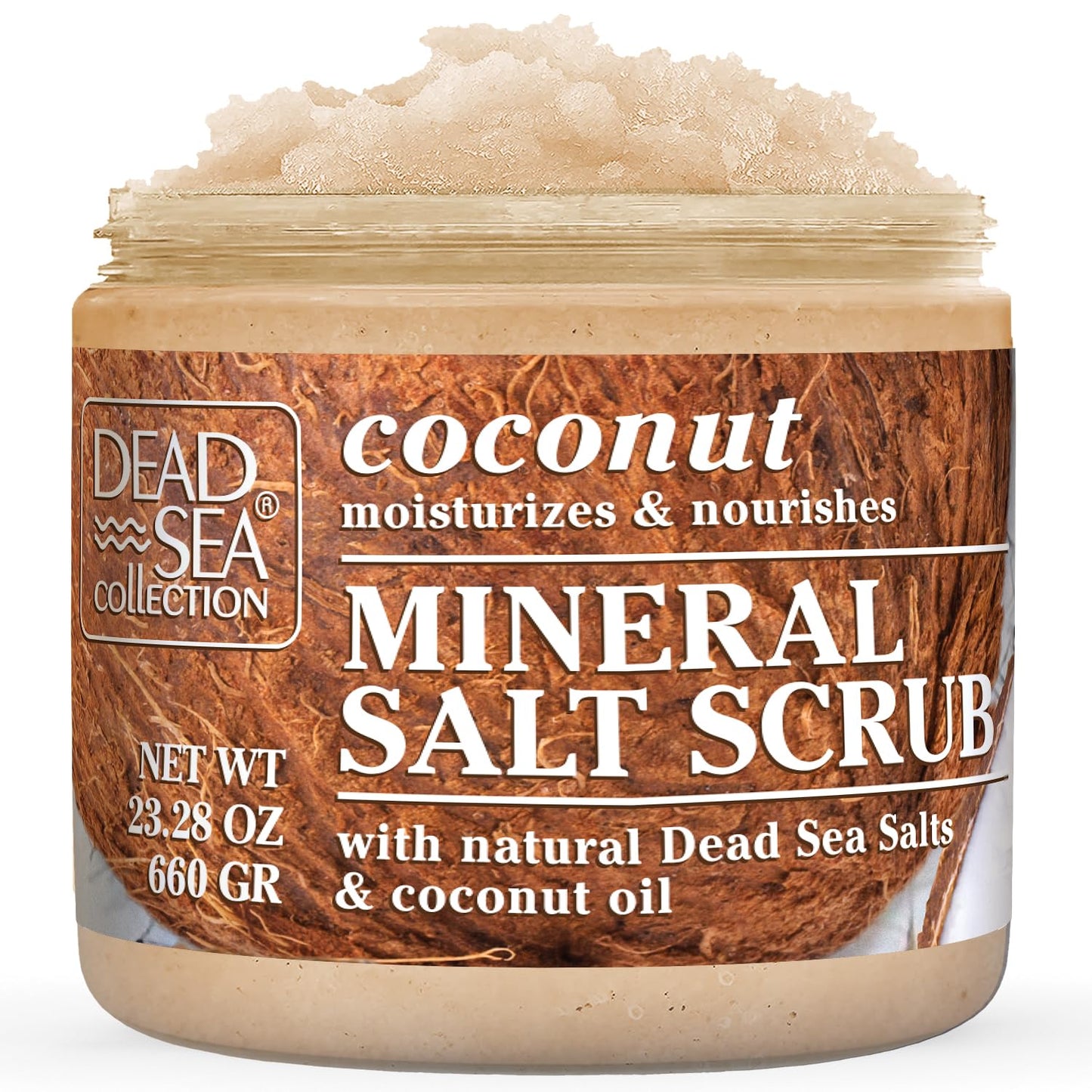 Dead Sea Collection Coconut Salt Scrub - Exfoliating Body Scrub for Women - Moisturizing and Nourishing Skin - with Pure Oils an