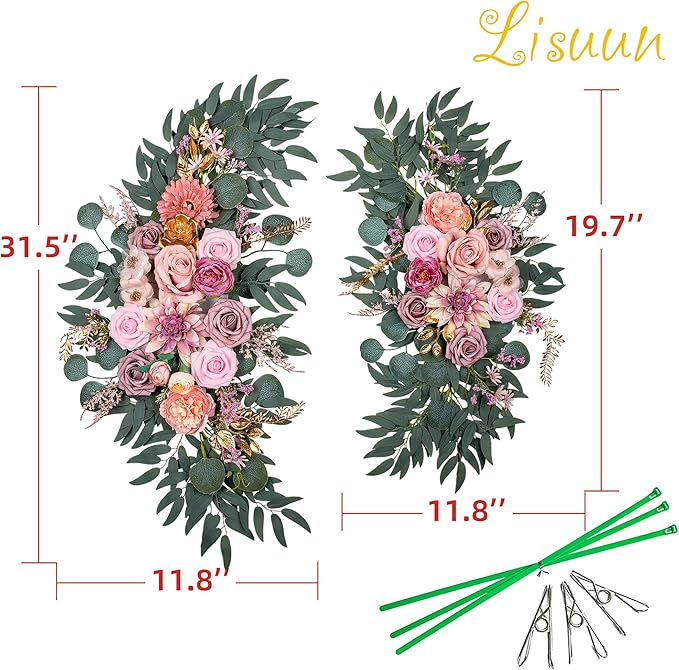 Wedding Arch Flowers, Artificial Floral Decor for Wedding Ceremony & Reception, Standard Size Large Flower Swag Set for Backdrop & Welcome Sign, Pack of 2 (Dust No. 1)