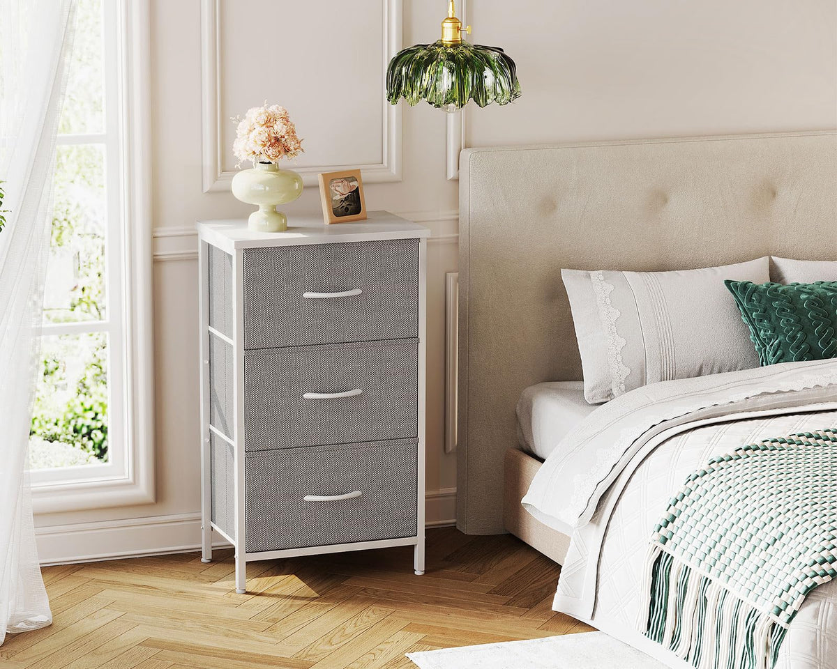 Casaottima Gray Dresser for Bedroom Nightstand, Small Fabric Dresser Chests of Drawers, Closet Organizers and Storage with 3 Drawers