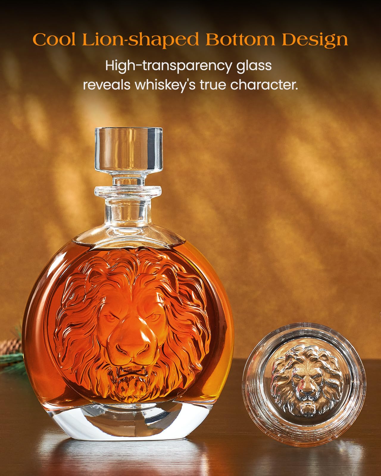 Engraved Lion Whiskey Decanter Set Gift for Men, Including 2 Lion-Engraved Shot Glasses & 2 Whiskey Ice Balls, Unique Christmas Birthday Gifts for Men Dad Husband, Cool Whiskey Set for Husband Brother