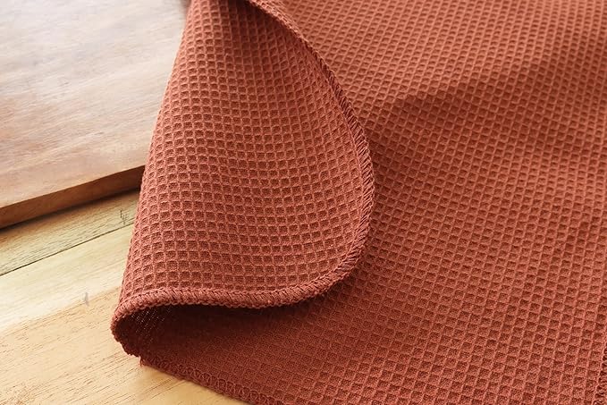 PurpleEssences Dish Cloths and Dish Rags - 8 Pack Waffle Weave Solid Kitchen Dish Wash Cloths, 100% Cotton, 12 x 12 Inches, Ultra Soft Absorbent Quick Drying - Christmas Holiday Winter - Rust