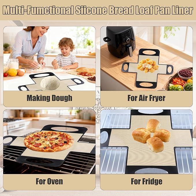 4PCS Silicone Bread Loaf Pan Liner, Food-Grade Silicone Bread Sling, Non-Stick & Easy Clean Dough Transfer Tool with 4 Handles Bread Liner Fits 9x5" or 1.5lb Loaf Pans