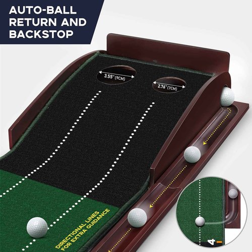 HUAEN Putting mat for Indoors,Golf Practice Putting Green with Ball Return,Office Putting matt,Gift for Golf Lovers