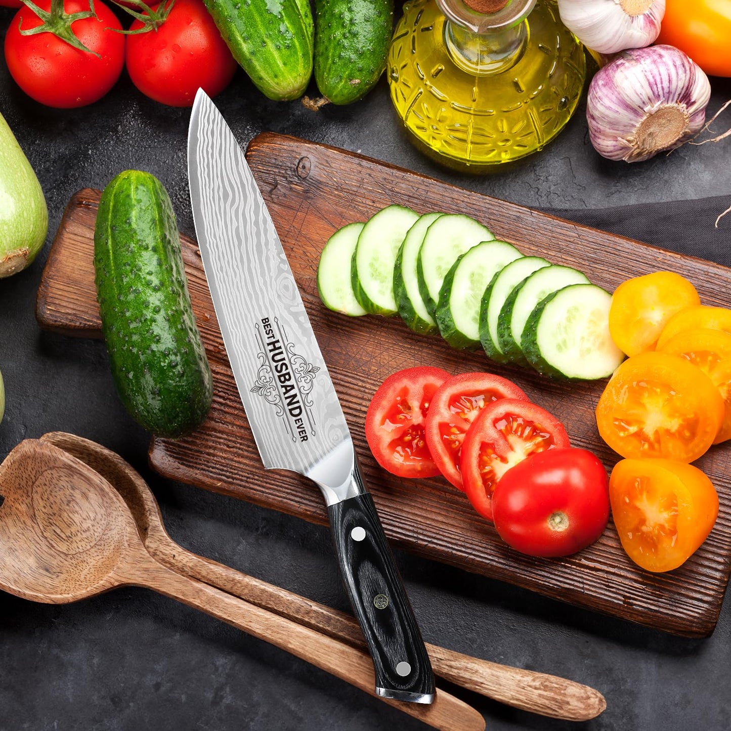 Mkeevee Anniversary Men Gifts for Husband from Wife Husband Birthday Gifts 8 inch Kitchen Knife Gifts Set for Men Professional Chef's Knife Christmas Presents for Him Husband(Best Husband)