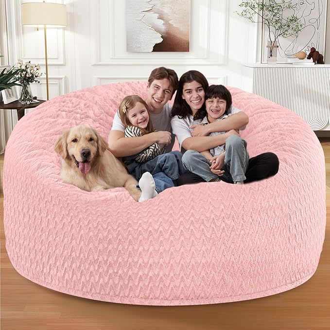 6FT Bean Bag Chair,Giant Bean Bag Chairs for Adults,Big Bean Bags with Memory Foam Filled, Large Beanbag Chairs with Chevron Plush Cover-Soft Pink