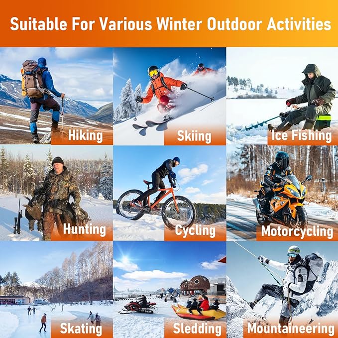 Heated Motorcycle Gloves for Men Women, 5V 5000mAh Rechargeable Battery, Upgraded Waterproof Windproof Non-Slip & Touchscreen Compatible, for Motorcycle Riding, Skiing, Hiking, Fishing, Hunting
