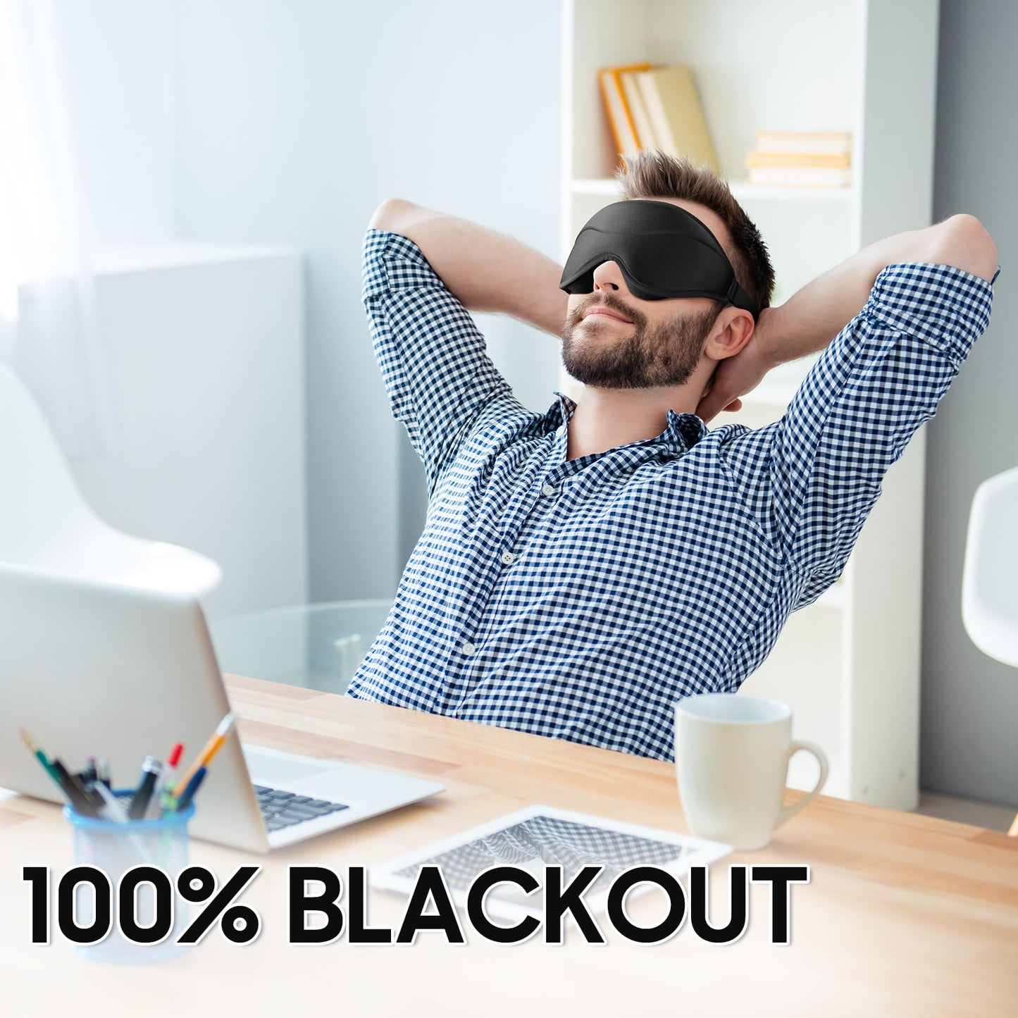 MOEASEii Sleep Mask - Total Blackout 3D Sleeping Mask, Super Lightweight & Silky Soft Eye Mask for Sleeping, Fully Adjustable Fit for Home, Office, Traveling, Meditation, Yoga, Black