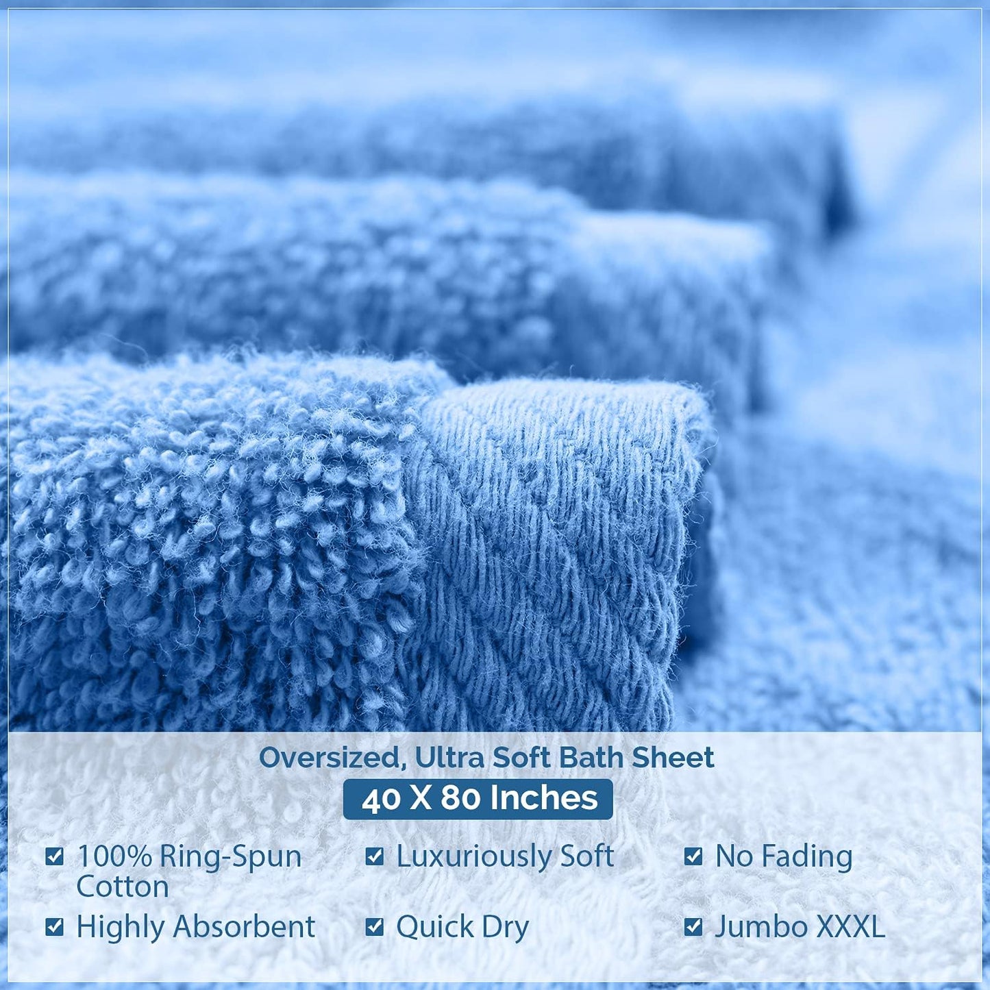DAN RIVER Pack of 1 Bath Sheet 40x80 Inches, Luxury Bath Towel Set, Extra Large and Quick Dry Soft Cotton Towels - Medium Blue