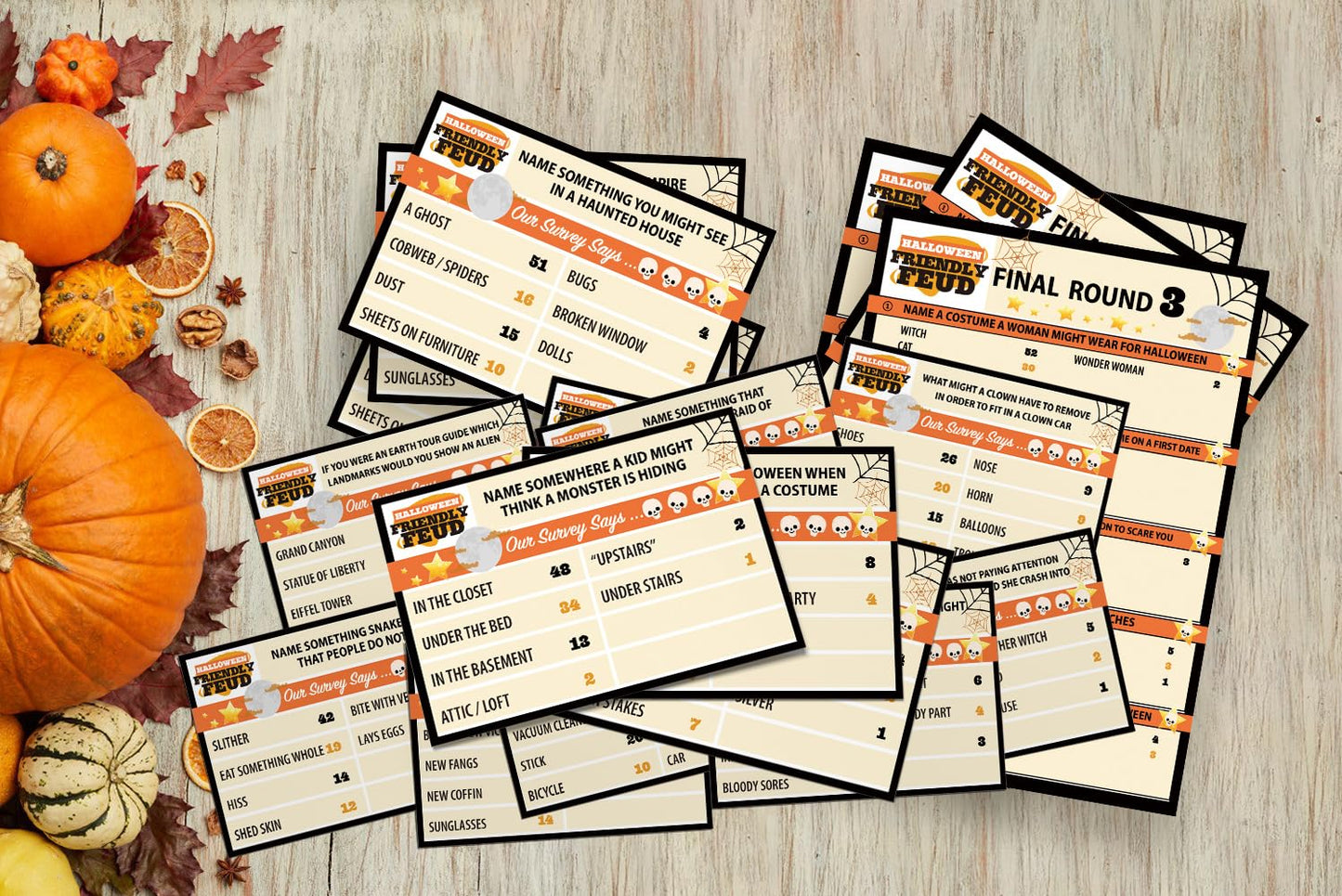 Halloween Friendly Feud Game, Family Game Night, Trivia Quiz, Halloween Trivia, Office, Group, Fun Feud for Family -WC01