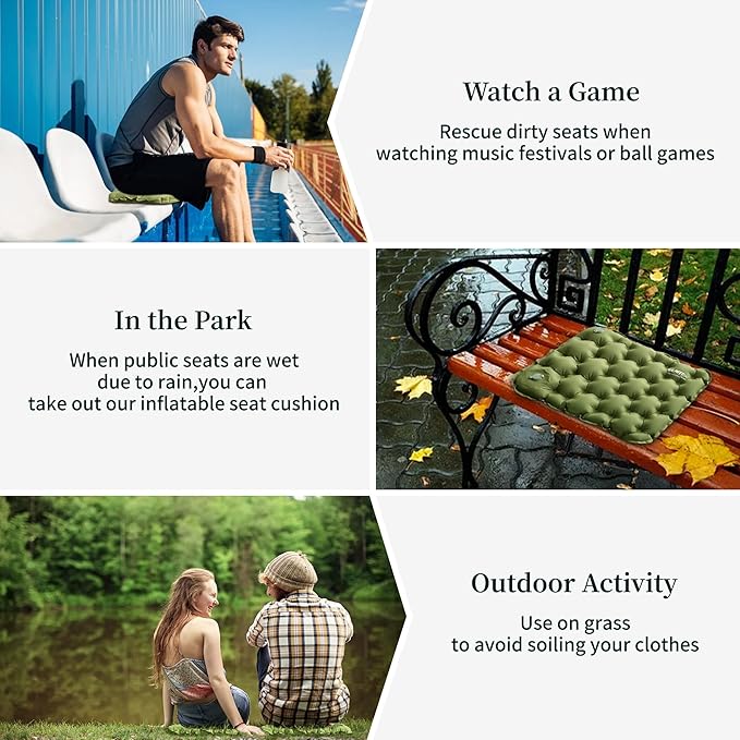 YEEKORO Inflatable Seat Cushion, Lightweight Camping Air Sitting Pad with Repair Cloths, Waterproof Air Seat Cushion, Portable Push-Press Seat Cushion for Airplane Travel Hiking Office Stadium Seat