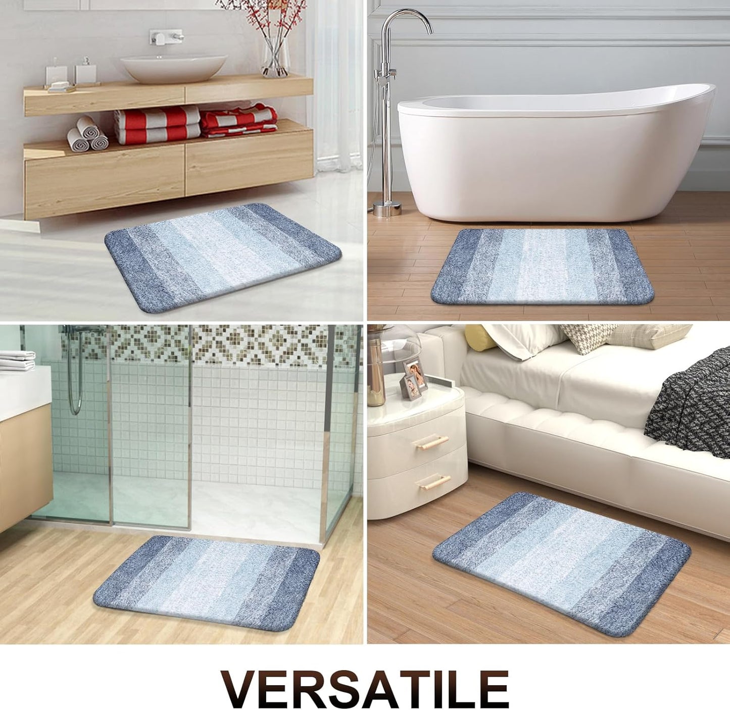 OLANLY Bathroom Runner Rugs 59x20, Extra Soft Absorbent Microfiber Bath Rugs, Rubber Backing, Quick Dry, Machine Washable Bath Mats for Bathroom Floor, Tub and Shower, Home Decor Accessories, Blue