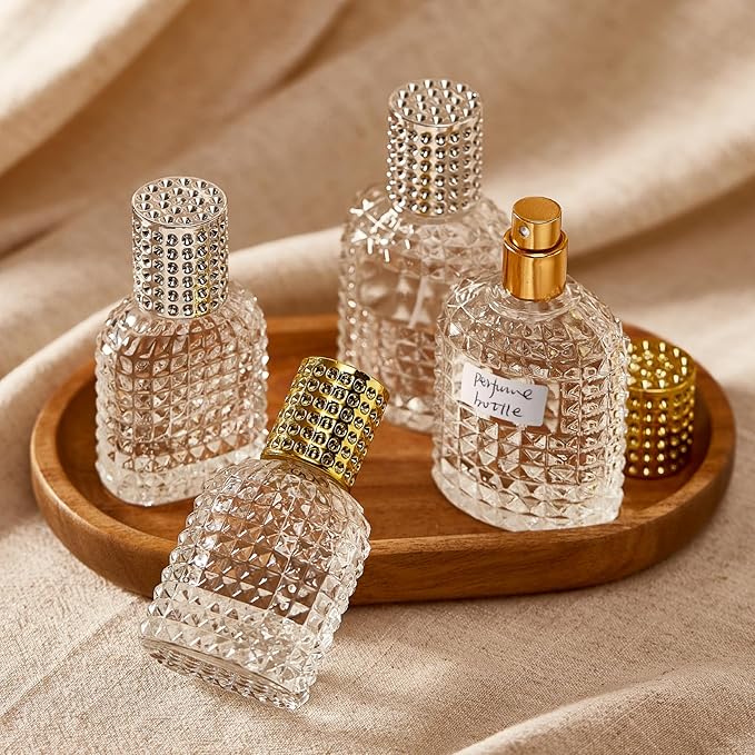 2 Pack 50ml Refillable Spray Perfume Bottles, Empty Clear Perfume Atomizer, Portable Perfume Mist Spray Bottle Travel Perfume Dispenser (50ML, Gold)