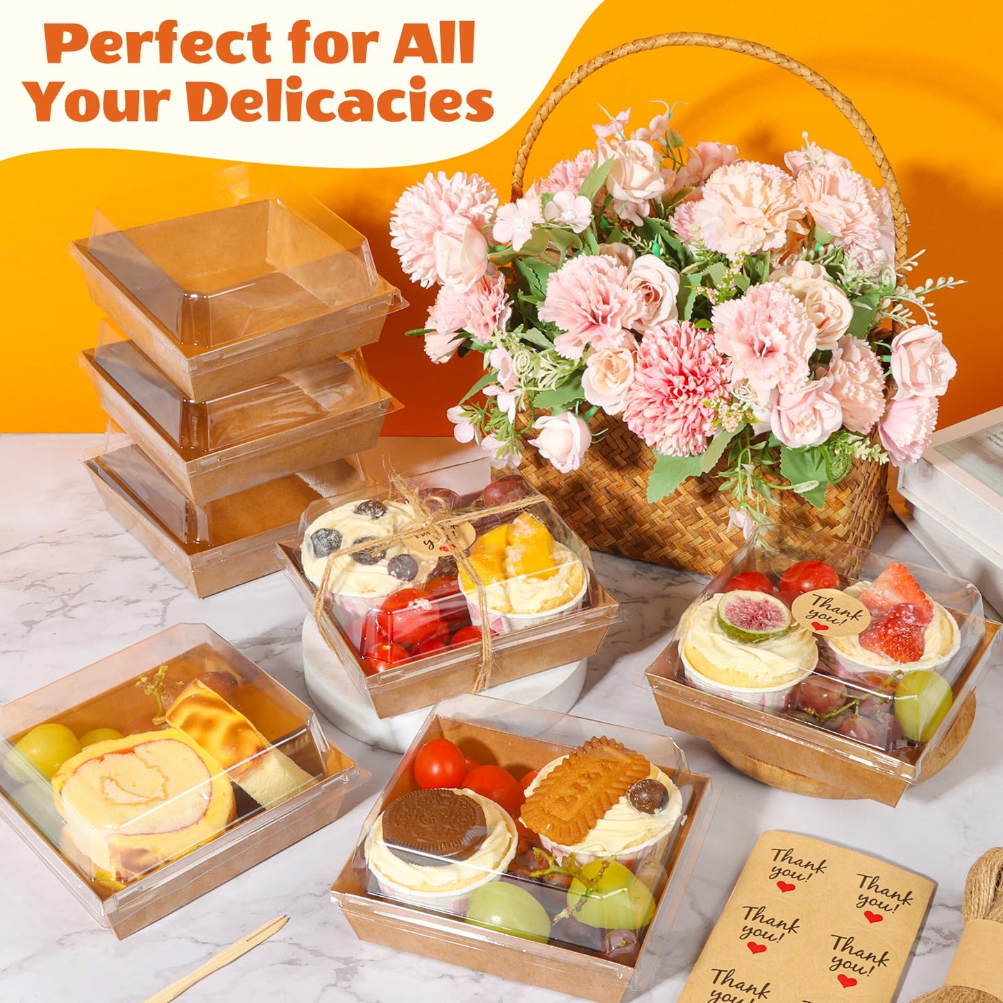 LNDIEHS 20Pcs Small Charcuterie Boxes with Clear Lids - Paper Mini Charcuterie Boxes To Go, Disposable Food Container with Lid, Dessert Boxes for Sandwich, Cookie, Sushi, Cake Slice, and Strawberries