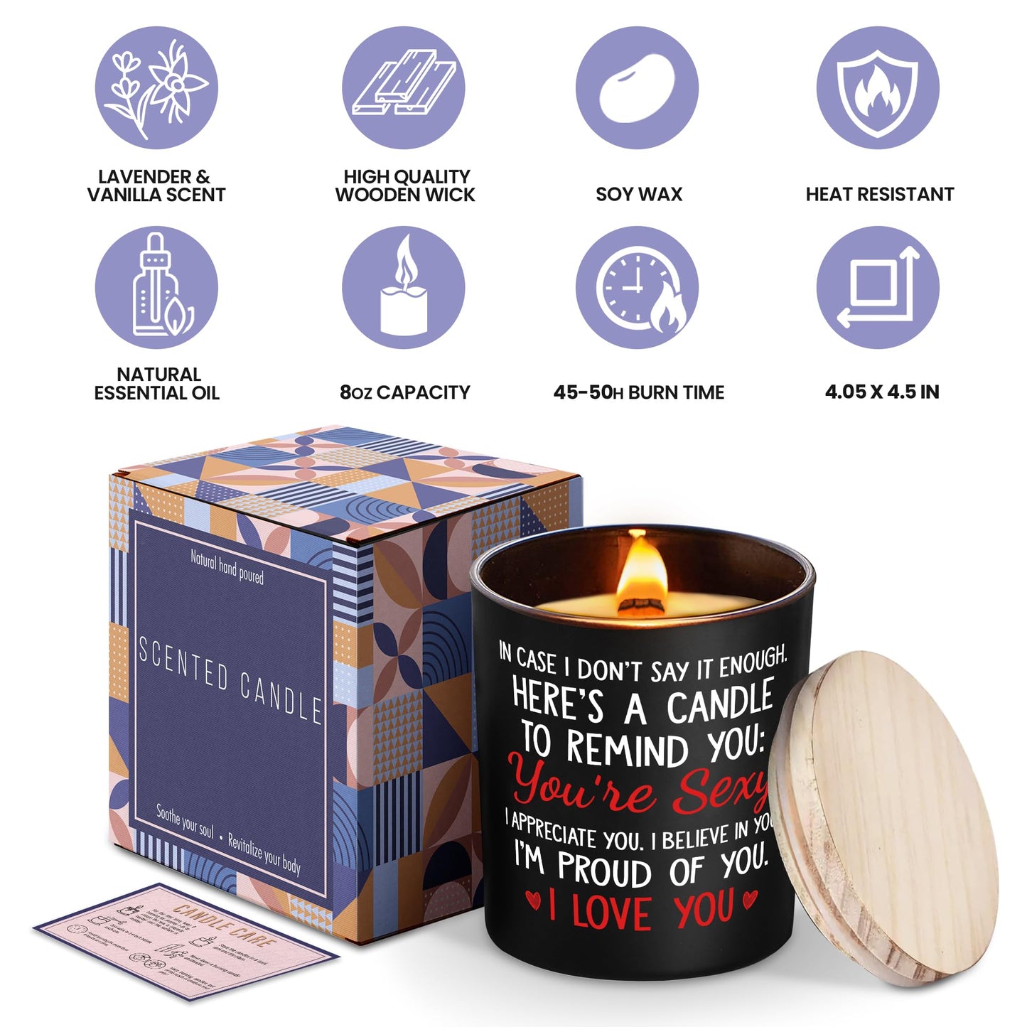 Anniversary Wedding, Birthday Gifts for Her Him - Romantic Gifts for Wife, Girlfriend, Boyfriend, Husband, Couples - Lavender & Vanilla Scented Candle
