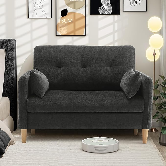 Hanherry Loveseat Sofa, 47” Small Couch for Living Room, Comfy Chenille Fabric Love Seat for Bedroom with Throw Pillow,Removable Cushion Cover,Couches for Small Space,Apartment,Dorm