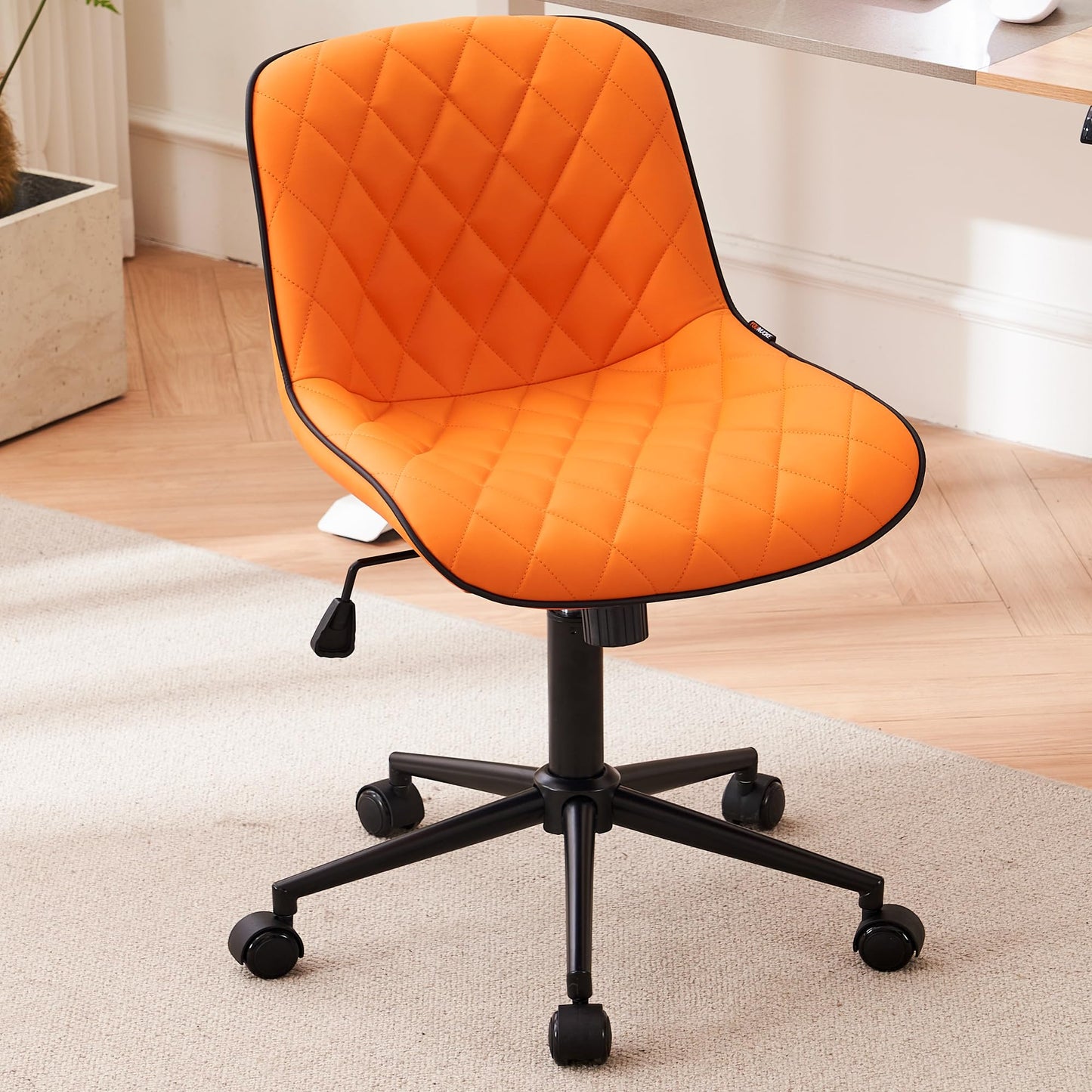 YOUNUOKE Armless Desk Chair Comfy Home Office Computer Chair with Wheels Rolling Swivel Chairs Small Modern Upholstered Vanity Executive Task Chair, Orange