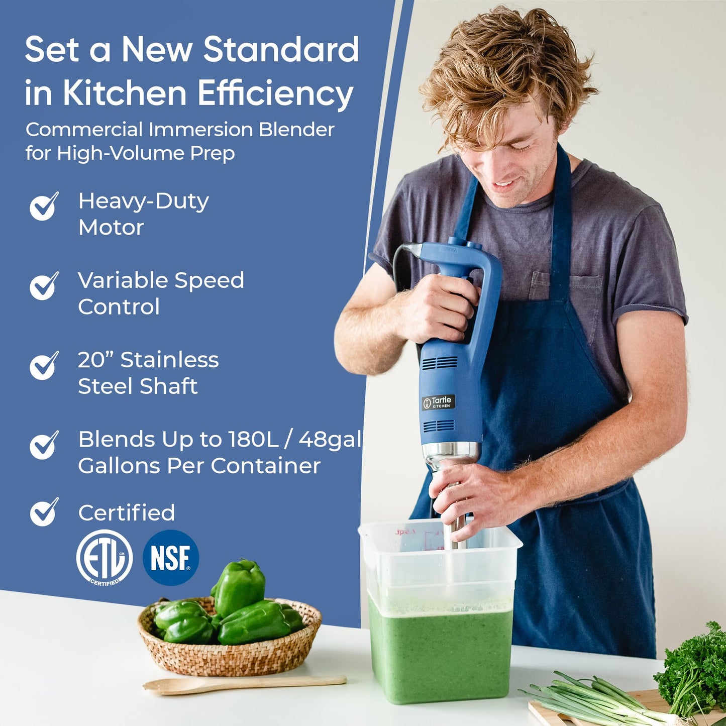 TK Tartle Kitchen Commercial Immersion Blender, Variable Speed, Heavy Duty 500W, 4000-16000 RPM, 20inch Shaft