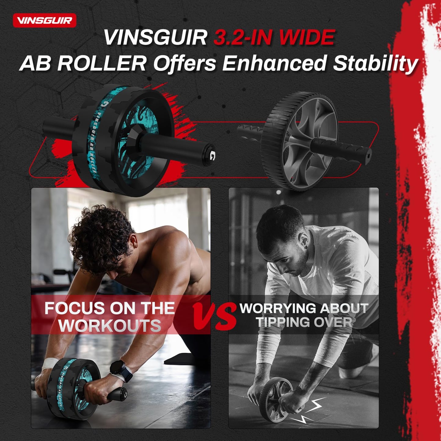VINSGUIR Ab Roller Wheel, Abs & Core Workout Equipment for Home Gym with Knee Pad Accessories, Abdominal Wheel for Full-body Strength Training (Lake Blue and Blak)