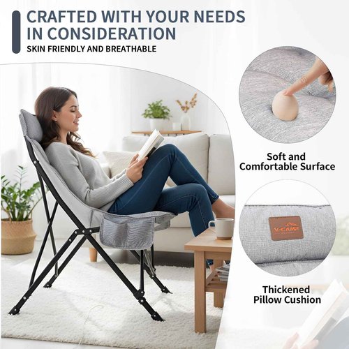 ARMOR CASTLE Saucer Chair for Adults, Portable Folding Comfy Lounge Chair for Bedroom/Dorm/Reading/Living Room, with Storage Bag