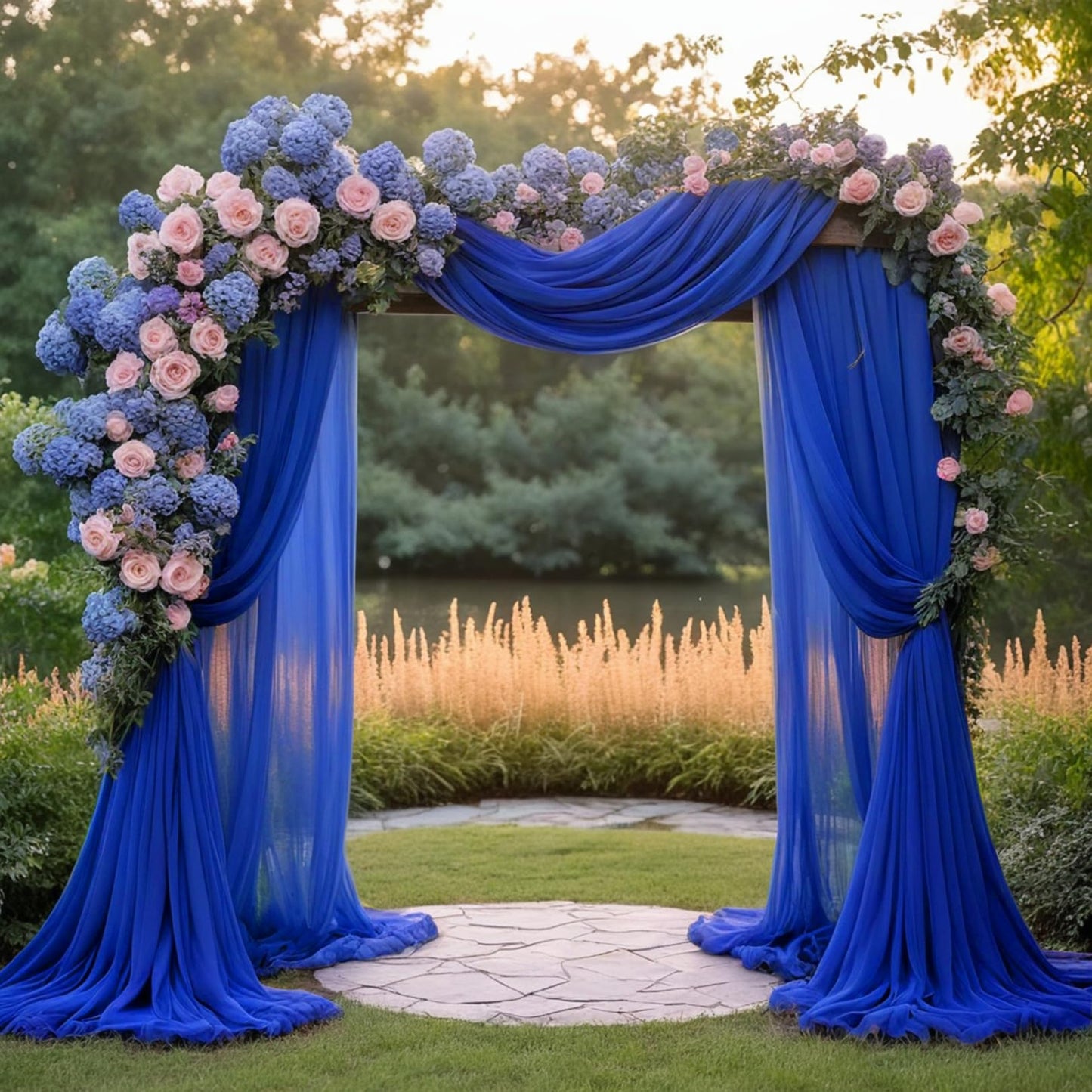 DUOBAO Chiffon Backdrop Curtain 96 Inches Royal Blue Polyester Fabric Drapes for Wedding Ceremony Voile Curtains 2 Panels 29"x96" Sheer Photography Backdrops Drape