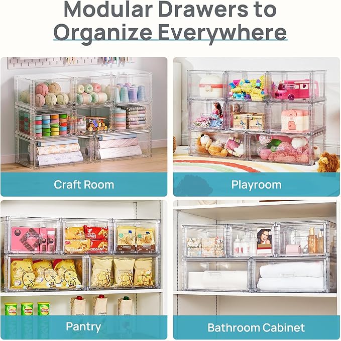 Vtopmart 5-Piece Large & Medium Stackable Drawer Organizer Set, 108QT Clear Storage Cabinet with Easy Assembly, Durable Drawers for Closet, Bedroom, Entryway, Playroom & Apartment Organization