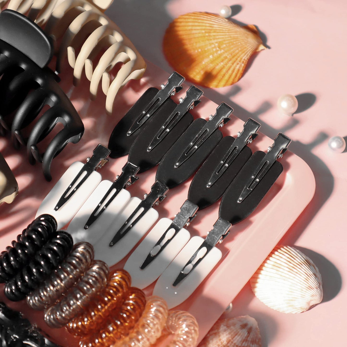 YANRONG Brown Hair Accessories Set Women Girls No Crease Elastic Rubber Bands for Thick Hair & Thin Hair Fashion Hair Claw Set (Barrettes Hair Ties 1065PCS)