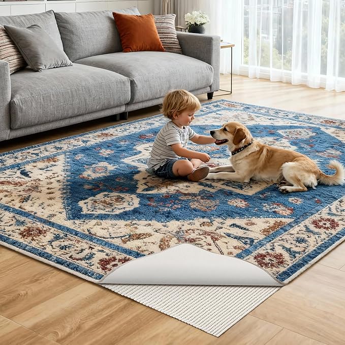 Songrey Non-Slip Rug Pad 2.5x14 FT, Extra Thick Carpet Pads for Hard Surfaces, Prevents Sliding and Secures Rugs, Provides Floor Protection with Comfort Cushioning