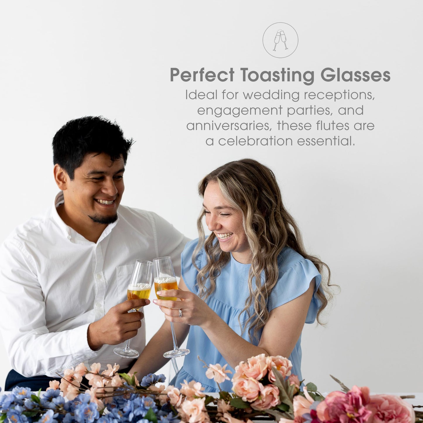 Pearhead Mr. & Mrs. Champagne Flute Set - With Gift Box Packaging, Elegant His and Hers Wedding Toasting Glasses for Reception, Bridal Shower and Registry Idea, Tall Wine Glasses for Bride and Groom