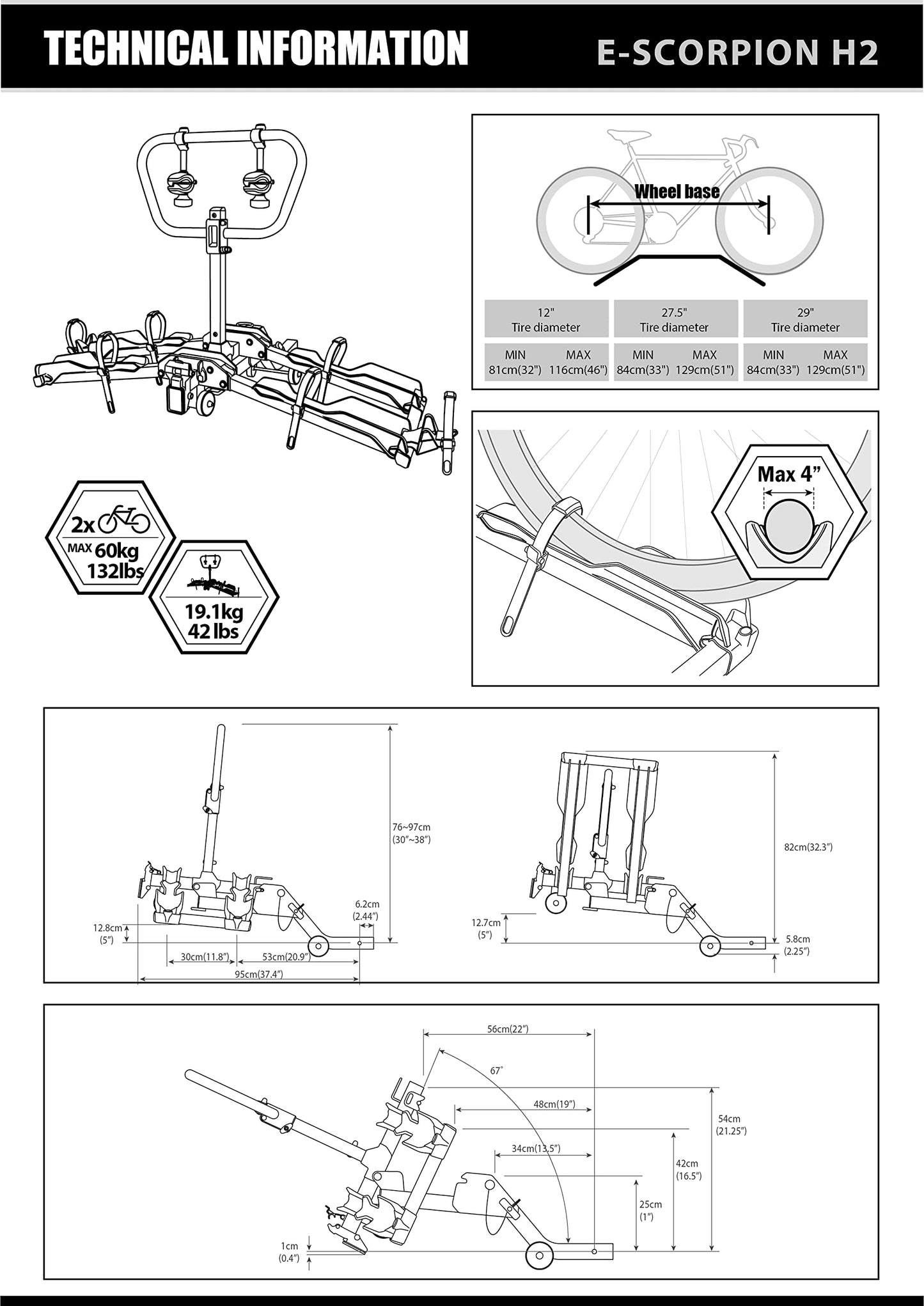 BUZZRACK E-Scorpion H2 2-Electric Bikes Platform Hitch Rack|Fits 2" Receivers