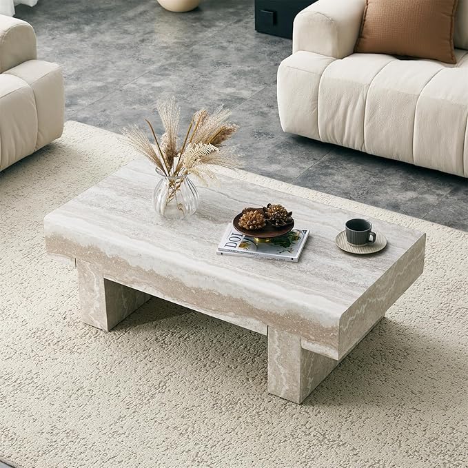 LKTART 46'' Rectangle Coffee Table for Living Room, Stone Pattern Desktop, Marble Pattern Thick Sturdy Legs Coffee Table with Storage for Dining Room Apartment Small Space (Stone Pattern)