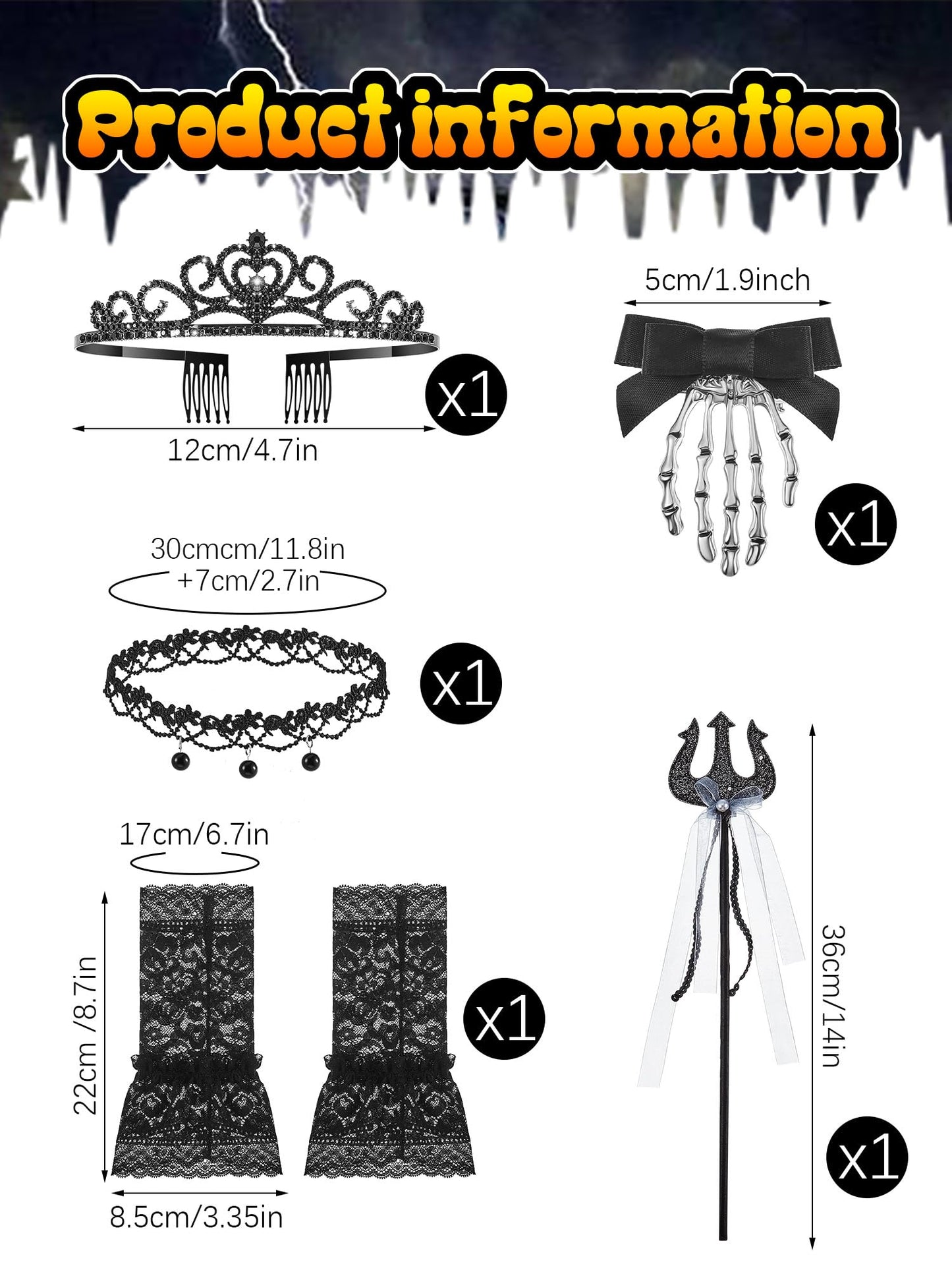 Liitrsh 6 Pcs Girls Halloween Skeleton Costume for Kids Fishtail Mermaid Dress with Accessories for Toddler Cosplay(8,Black)