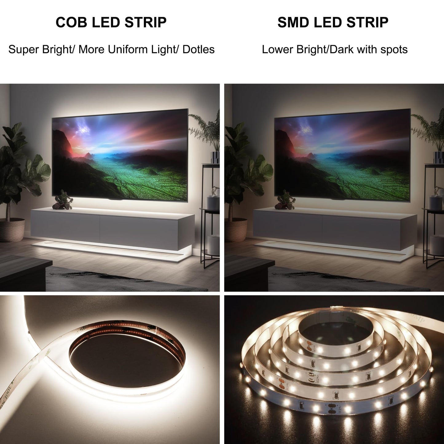 AXMOTUT 32.8ft COB LED Strip Lights 4000K Dimmable, High CRI 93+ with Power Adapter, Flexible Light Strips for Bedroom, Room, Kitchen, Mirror (Remote Control not Included)