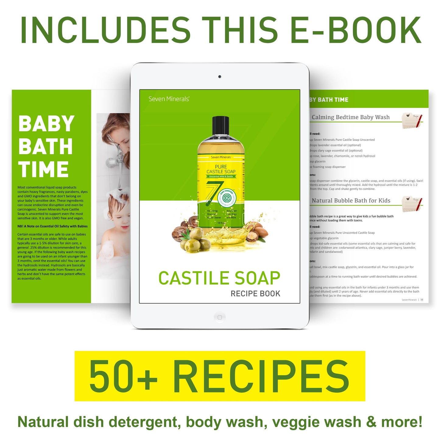 Pure Castile Soap - No Palm Oil, GMO-Free - Gentle Liquid Soap For Sensitive Skin & Baby Wash - All Natural Vegan Formula with O
