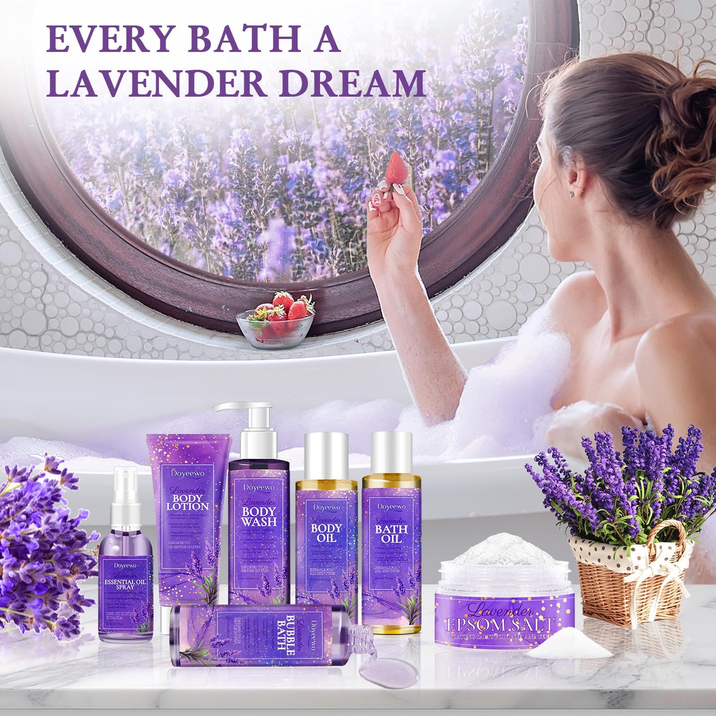 Spa Gifts for Women,Stress Relief Relax Lavender Bath Set,Christmas Stocking Stuffers Gifts for Women Mom Wife Sister Teen Best Friend,Self Care Birthday Valentines Secret Santa Bridesmaid Shower Gift