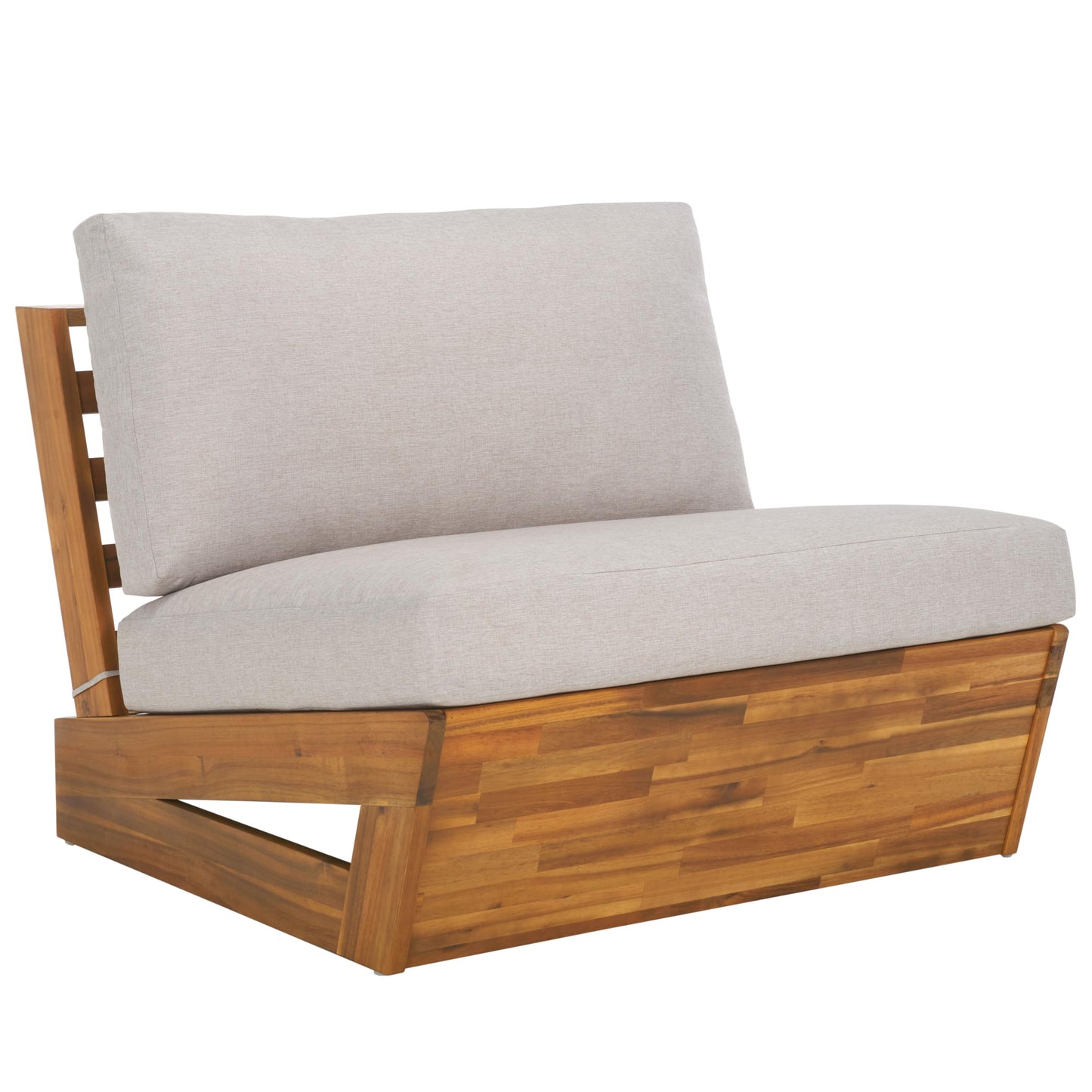 SAFAVIEH Outdoor - Lynn Lounge Chair Set of 2 - Natural & Light Grey - Solid Wood with Cushion - Modern Slatted Lounge Design - Ideal for Patio, Deck, Poolside, Backyard (PAT7328B-SET2)