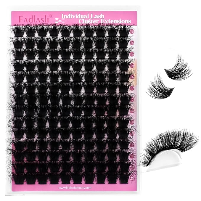 FADLASH Lash Clusters 200D Thick Eyelash Clusters D Curl Volume Cluster Eyelash Extensions 15-20mm Individual Lashes 3D Effect DIY Lash Extension Clusters (200D-0.07-D,15-20mm)