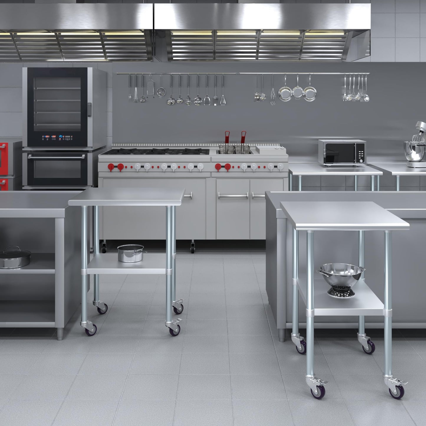 AmGood 30 in. x 24 in. Stainless Steel Work Table with Wheels | Metal Kitchen Food Prep Table | NSF