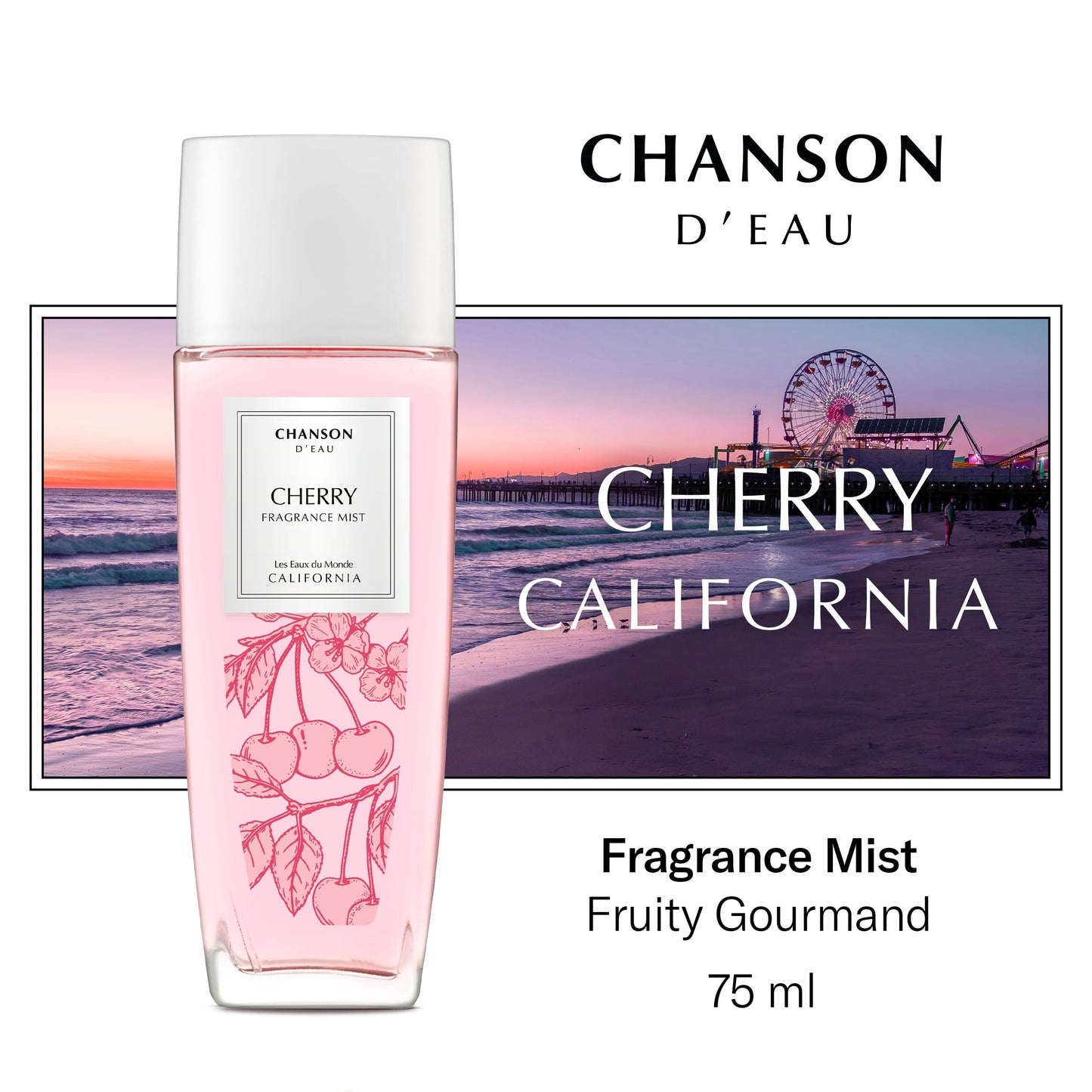 Chanson Cherry Hair & Body Mist for Women 2.5 fl oz (Pack of 1), Notes of Red Berries, Cherry, and Tonka, Women's Fragrance, Lon