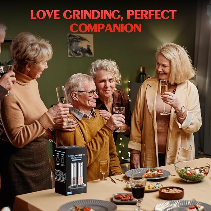 Salt and Pepper Grinder Set- Automatic Battery Pepper Mill Shakers Kitchen Essentials for New Home Housewarming, Adjustable Coarseness Upgraded Larger Capacity with Led for White Elephant Gifts