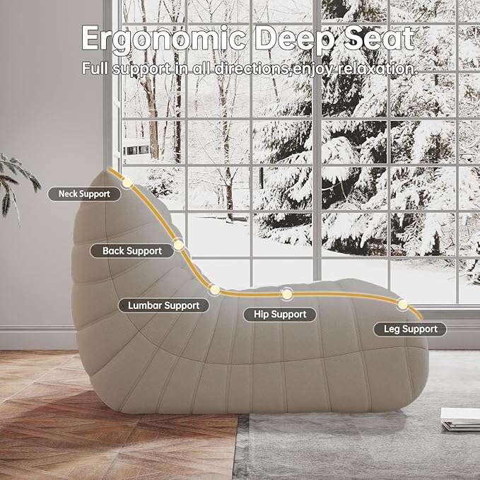 WHGBJA Memory Foam Bean Bag Chair for Adults, Teddy Material Beanbag Sofa with Filler, Cozy Floor Lounge Seat for Living Room, Bedroom, Dorm, Office (Grey)