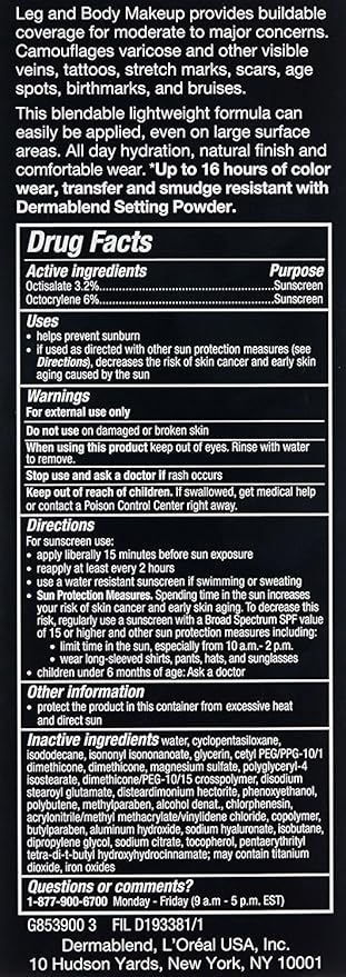 Dermablend Leg and Body Makeup Foundation with SPF 25, 65N Tan Golden, 3.4 Fl. Oz.
