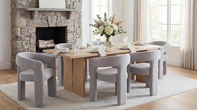 DAYALANE Modern Barrel Dining Chairs Set of 4, Upholstered Chenille Dining Room & Kitchen Chair with Curved Back, Comfy Accent Side Reading Armchair for Living Room Bedroom Kitchen Home Office, Grey